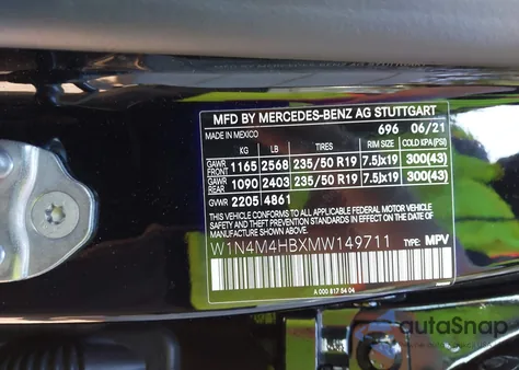 2021 Mercedes-Benz Glb 250 4Matic из США, поврежденный, VIN W1N4M4HBXMW149711